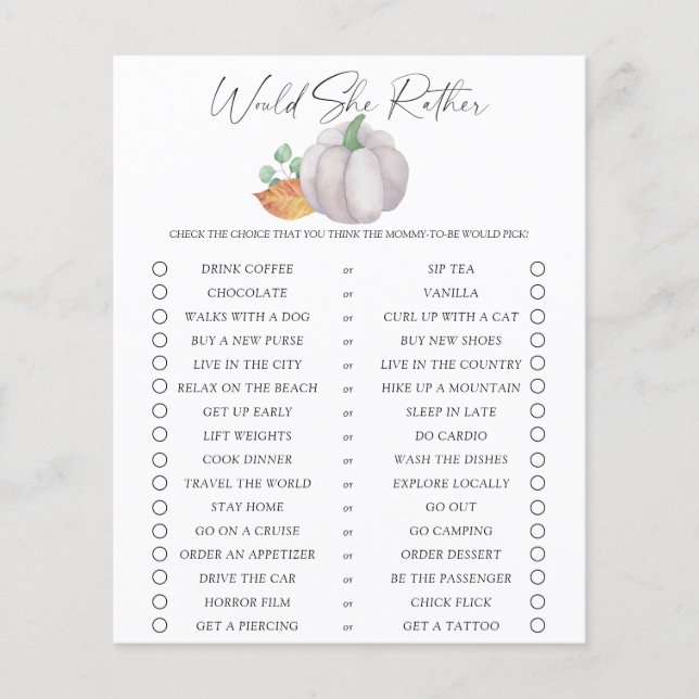 Would She Rather game - White pumpkin -  (Front)