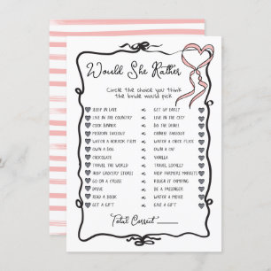 Would She Rather Hand Drawn Bow Bridal Shower game Invitation