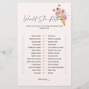 Would She Rather Ice Cream Bridal Shower Game 