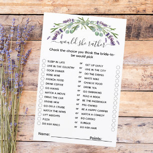 Would she rather lavender bridal shower game