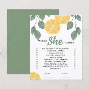 Would She Rather Lemon Bridal Shower Game