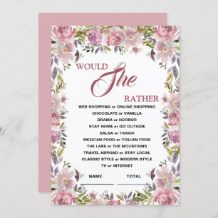 Would She Rather Lilac Floral Bridal Shower Game I Invitation