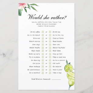 Would She Rather Margarita Mexican Bridal Game