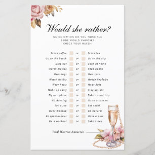 Would She Rather Pearls Prosecco Bridal Game