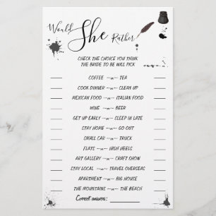 Would She Rather Pen & Inkwell Shower Game Card