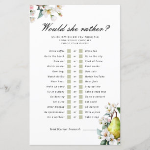 Would She Rather Perfect Pear Bridal Shower Game