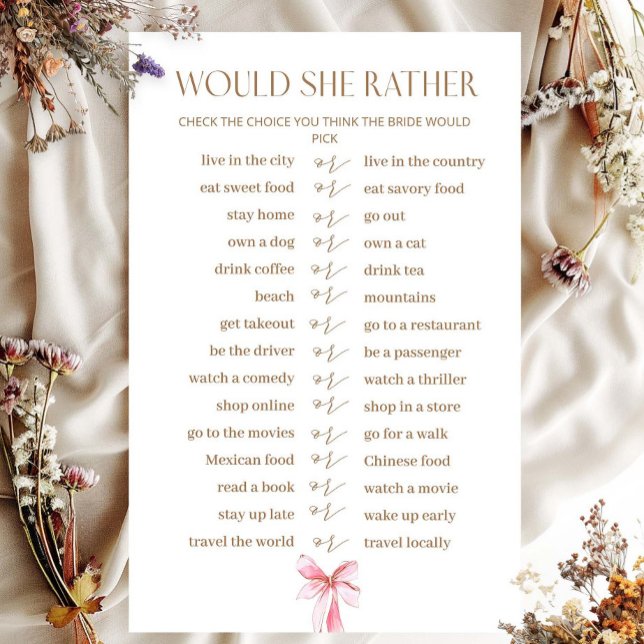 Would She Rather Pink Bow Bridal Game (Creator Uploaded)