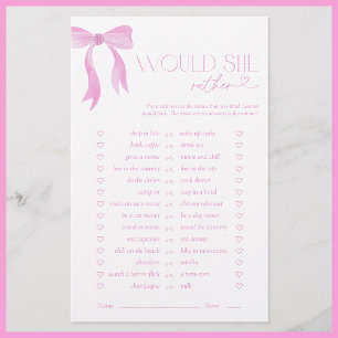 Would She Rather Pink Bow Bridal Shower Game