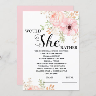 Would She Rather Pink Floral Bridal Game Invitation
