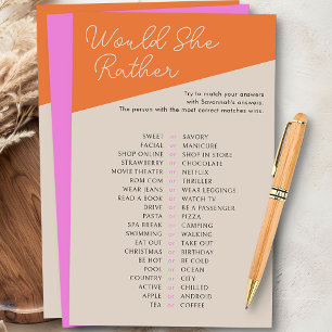 Would She Rather Pink Orange Tricolor Shower Game