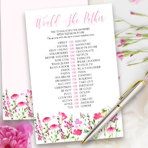 Would She Rather Pink Wildflower Shower Quiz Game