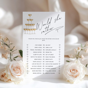 Would she rather Prosecco Bridal shower game