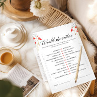 Would She Rather Red Watercolor Bridal Shower Game