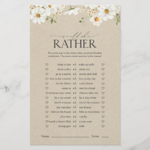 Would She Rather Rustic Daisy Bridal Shower Game