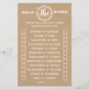 Would She Rather rustic shower bilingual game