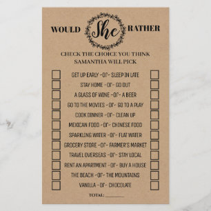 Would She Rather rustic shower bilingual game