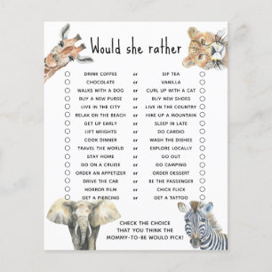 Would she rather - safari baby shower game