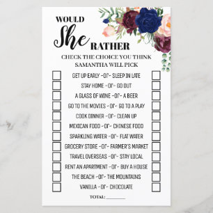 Would She Rather shower english spanish game