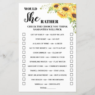 Would She Rather shower english spanish game card