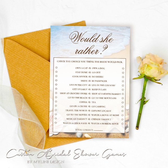 Would She Rather Starfish Bridal Shower Game Card (Creator Uploaded)