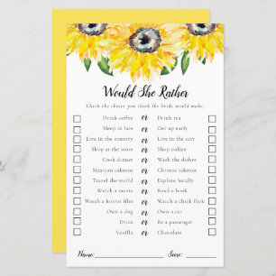 Would She Rather Sunflower Bridal Shower Game 