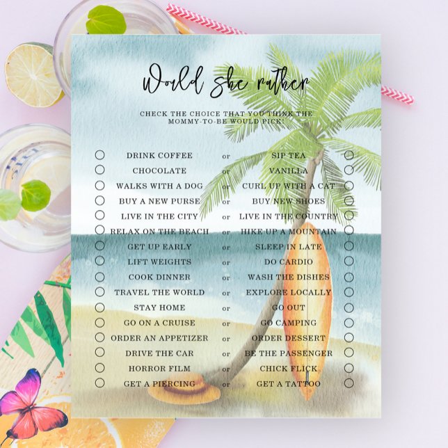 Would she rather - surf beach baby shower game (Creator Uploaded)