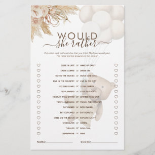 Would She Rather Teddy Bear Baby Shower Game