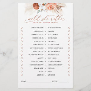 Would She Rather Terracotta Floral Bridal Game