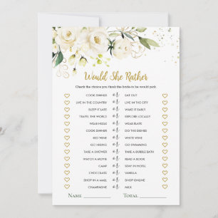 Would She Rather White Roses Bridal Shower Game  Invitation