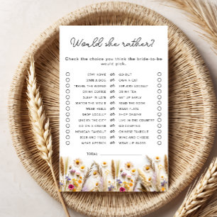 Would She Rather Wildflower Bridal Shower Game