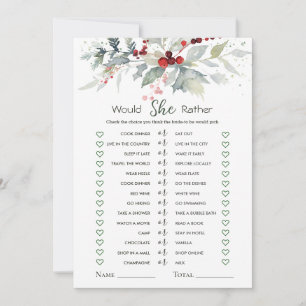 Would She Rather Winter Berry Foliage Bridal Game Invitation