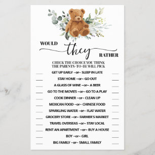 Would They Rather Bear Greenery Shower Game Card