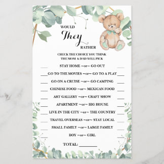 Would They Rather Bear Greenery Shower Game Card