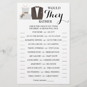 Would They Rather Bride & Groom Shower Game Card