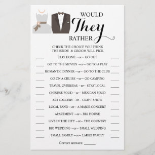 Would They Rather Bride & Groom Shower Game Card