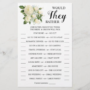 Would They Rather Couples Shower Game Card
