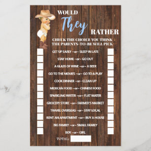 Would They Rather Cowboy Baby Shower Game Card