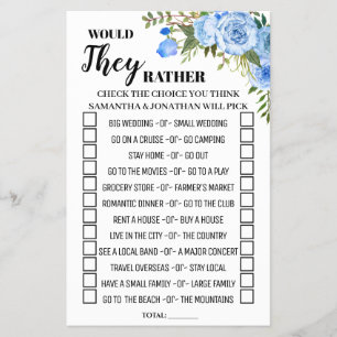 Would they rather english spanish shower game card