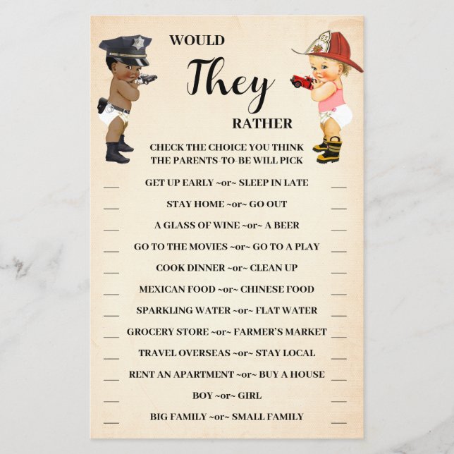 Would They Rather Little Recruit Shower Game Card (Front)