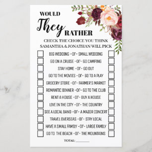Would They Rather Marsala Flowers Shower game