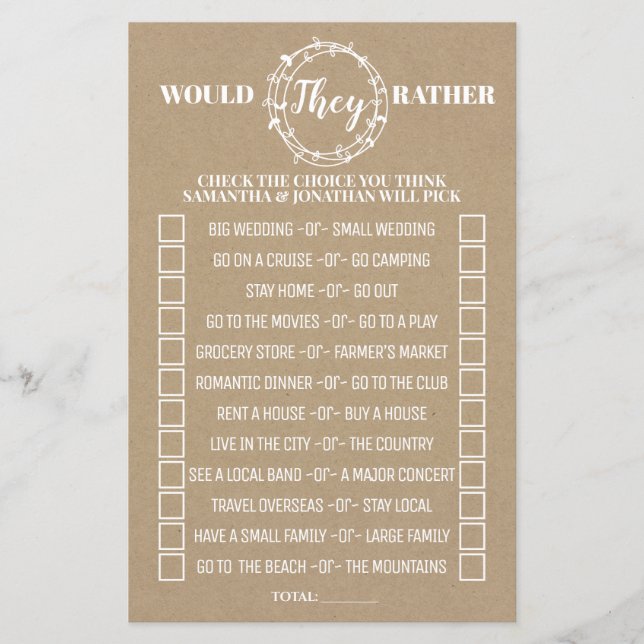 Would they rather shower english spanish game (Front)