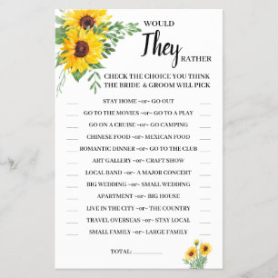 Would They Rather Sunflower Shower Game Card