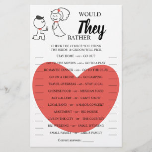 Would They Rather Wedding Couple Shower Game Card
