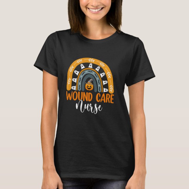 Wound Care Nurse Nursing Rainbow Halloween Pumpkin T-Shirt (Front)