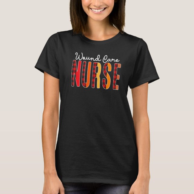 Wound Care Nurse Plaid Red Love Heart Stethoscope  T-Shirt (Front)