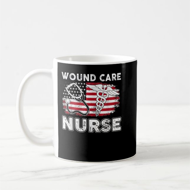 Wound Care Nurse RN Nursing American Flag July 4th Coffee Mug (Left)