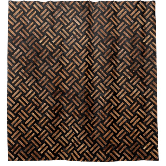 WOVEN2 BLACK MARBLE & BROWN STONE SHOWER CURTAIN (Front)