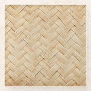 Woven Bamboo Abstract Texture Background. Glass Coaster