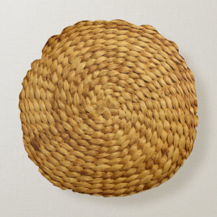 Woven Bast: Textured Brown Authenticity Round Cushion