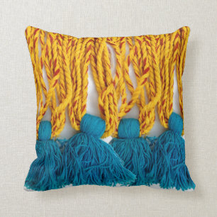Woven Braided Tribal Tassles Cushion